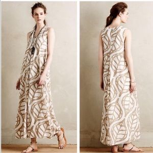 Anthropologie Cream and Brown Maxi Dress